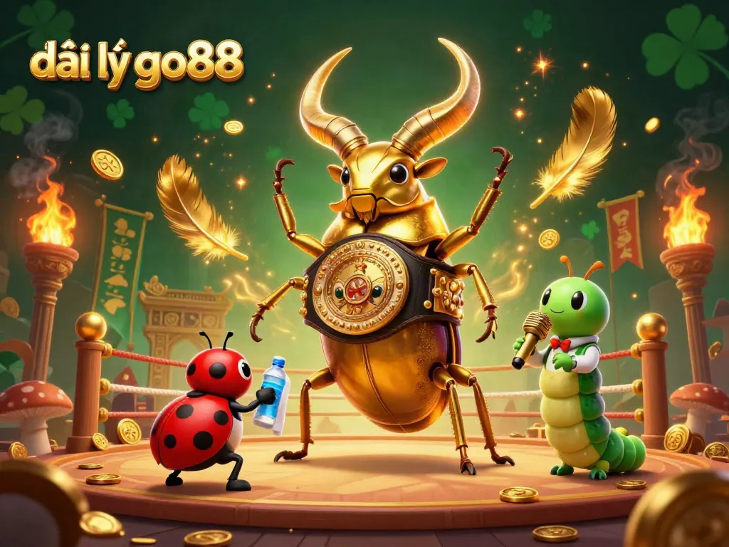 Engaging scene showing đại lý go88's unique characters in a vibrant and dynamic casino atmosphere with gold elements.