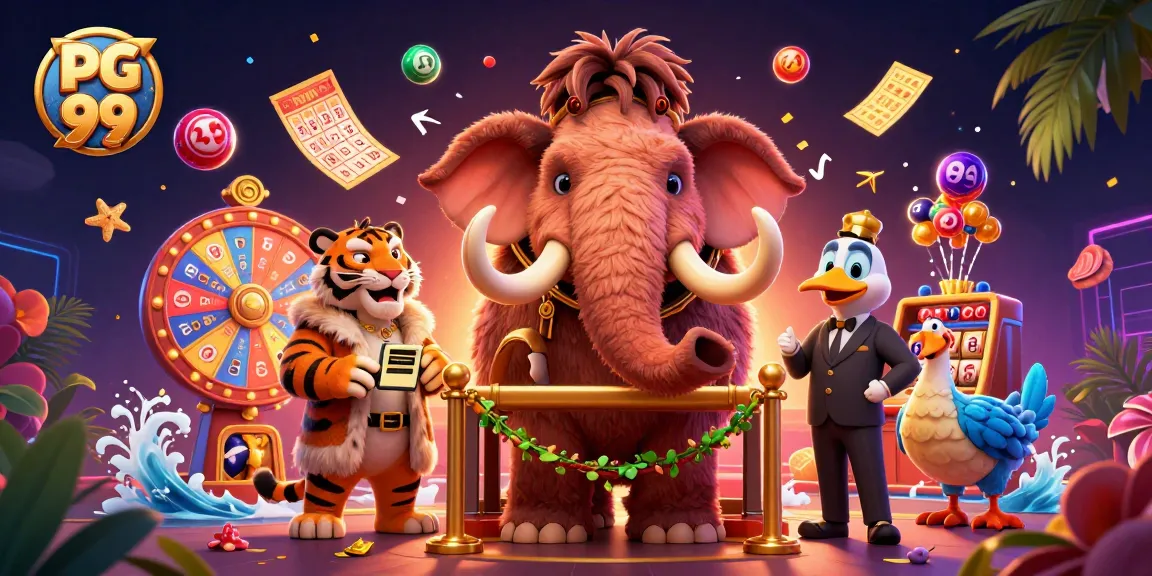 Experience PG 99 with a vibrant casino scene featuring lively characters and dynamic elements.