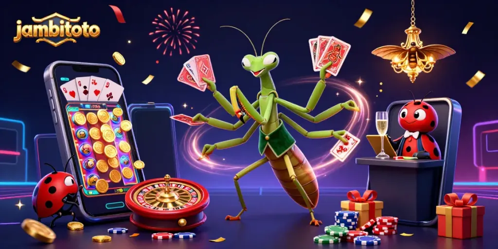 Engage in vibrant gaming excitement at Jambitoto with thrilling casino action and animated characters.