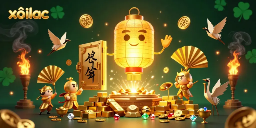 xôilac highlights thrilling live casino experiences with vibrant golden elements and dynamic characters.