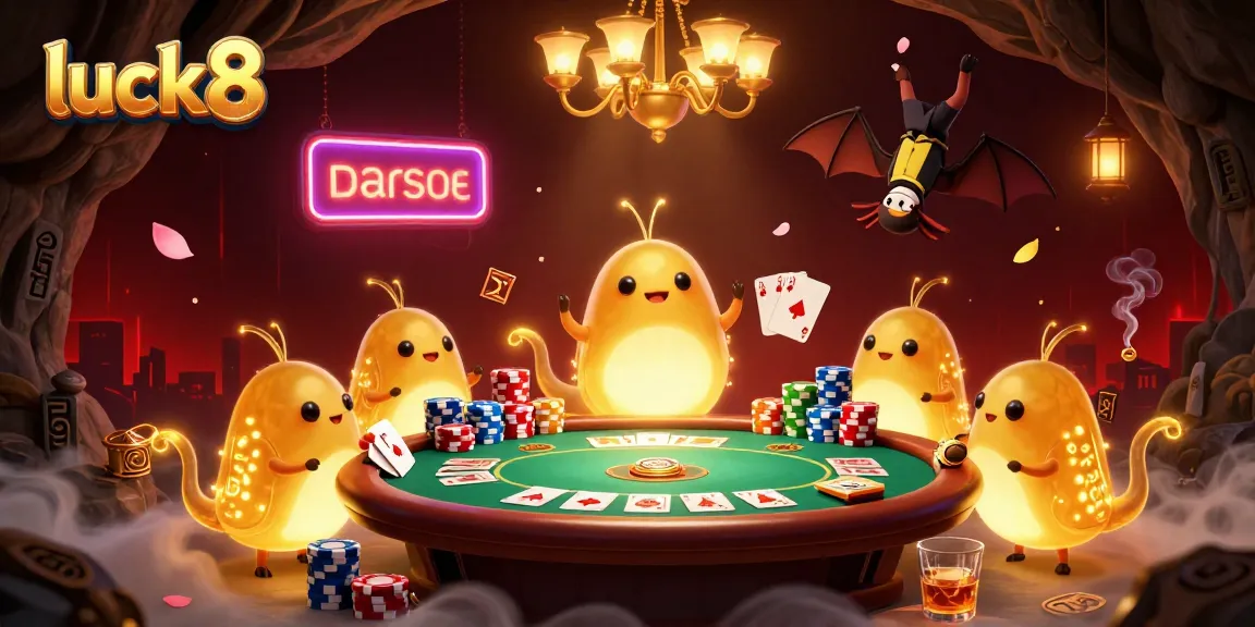 Engage in luck8's thrilling casino adventures as glowworms light up a vibrant poker game.