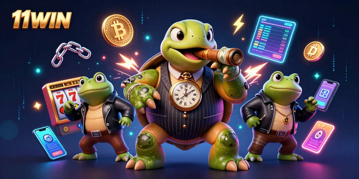 Experience thrilling gameplay with 11WIN as a snapping turtle mascot embodies casino excitement.
