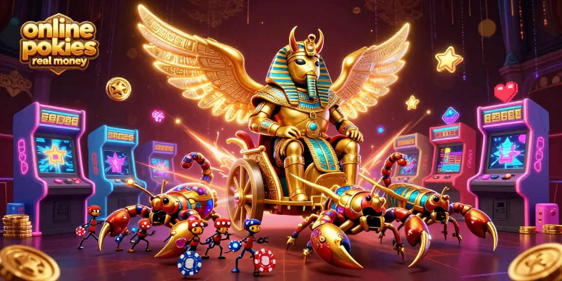 Experience thrilling online pokies real money with this vibrant casino scene illustration.