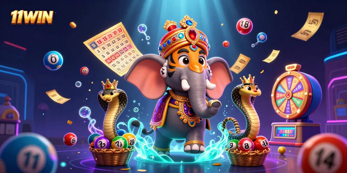 Experience captivating excitement with 11WIN as colorful lottery balls burst around a majestic maharaja scene.