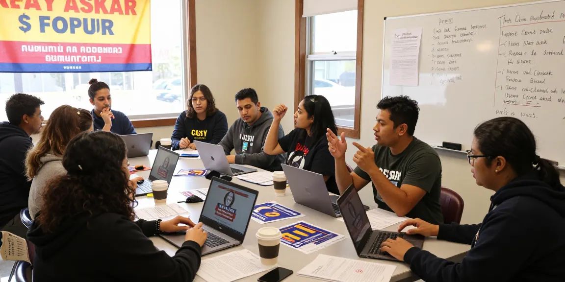 Community volunteers discussing Casey Askar's political record during a campaign meeting.