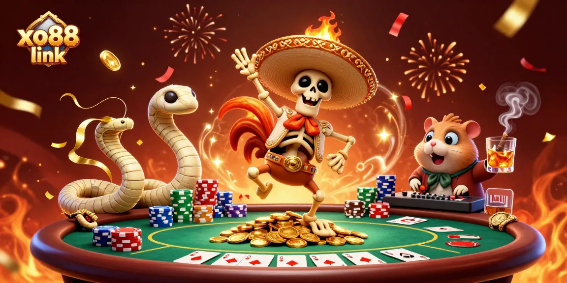 Experience the festive energy of the xo88 link casino scene with vibrant characters and rich gambling elements.