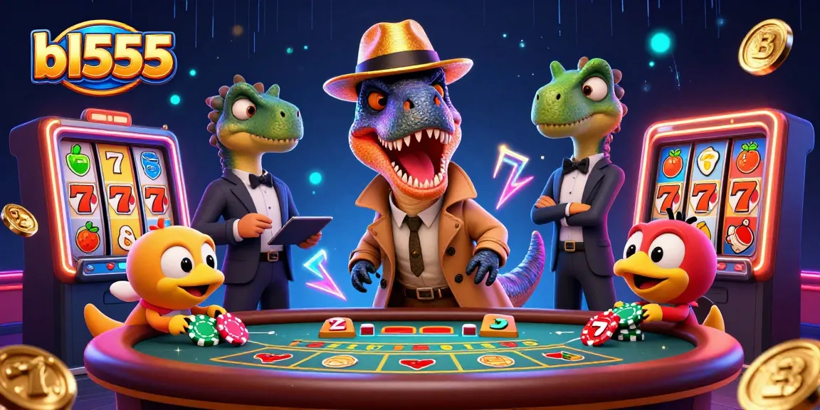 Winning at bl555: A velociraptor card counter and stegosaurus pit boss in a thrilling casino scene.