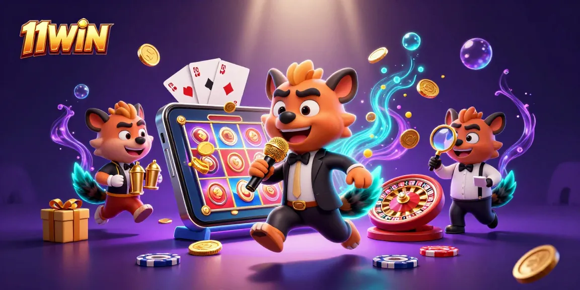 Experience the lively casino vibe at 11WIN with hyena characters, slot games, and immersive 3D design.