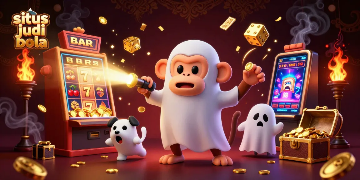A delighted scene of situs judi bola featuring a poltergeist monkey juggling gold, enhancing the thrill of betting.